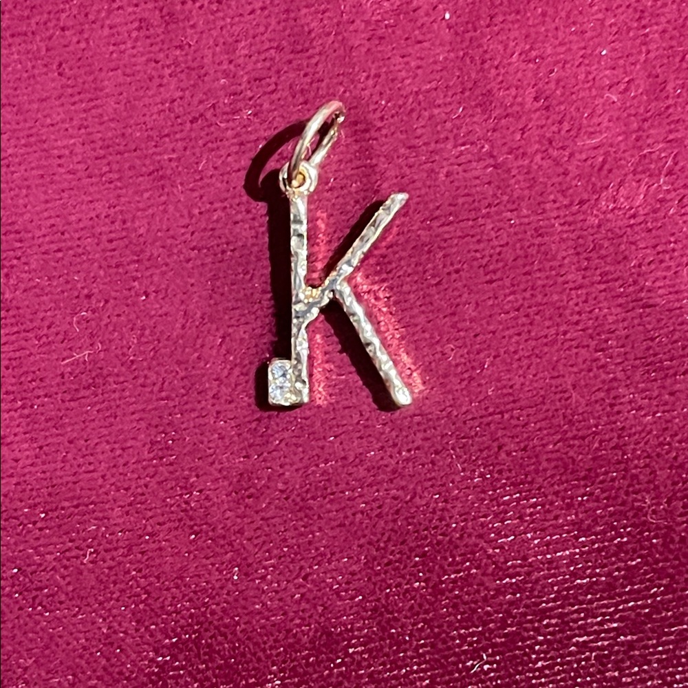 Minimalist Initial 'K' Pendant Necklace Charm in Gold Tone with Clear Crystal
